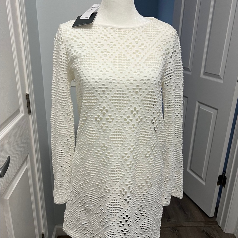 Haute Hippie White Crochet Long Sleeve Mini Dress / XS